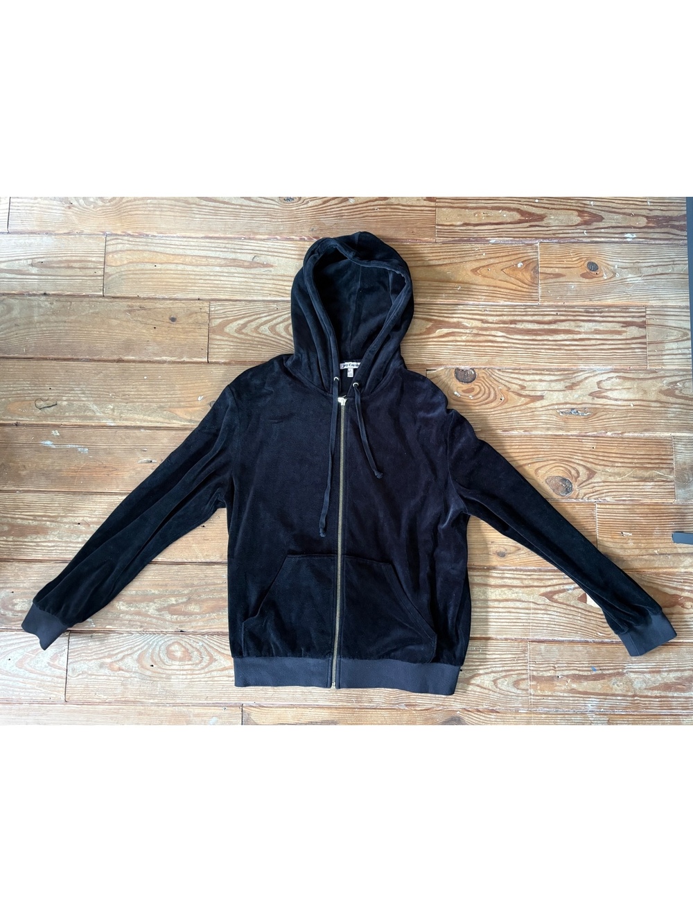 Juicy Couture Black Velour Zip Up Hoodie Women’s Large L Y2K